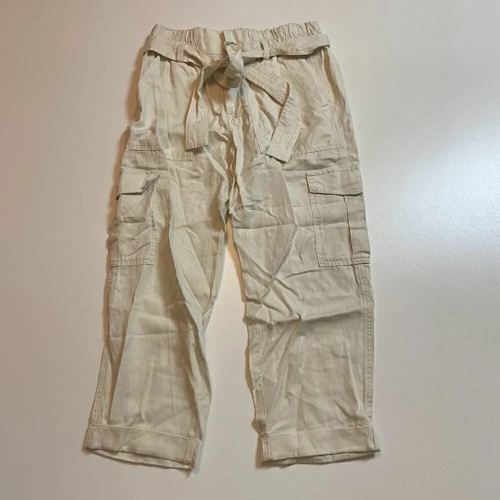 NWT Banana Republic Pant Trouser Cargo Utility Paperbag Waist Belt Linen Cotton